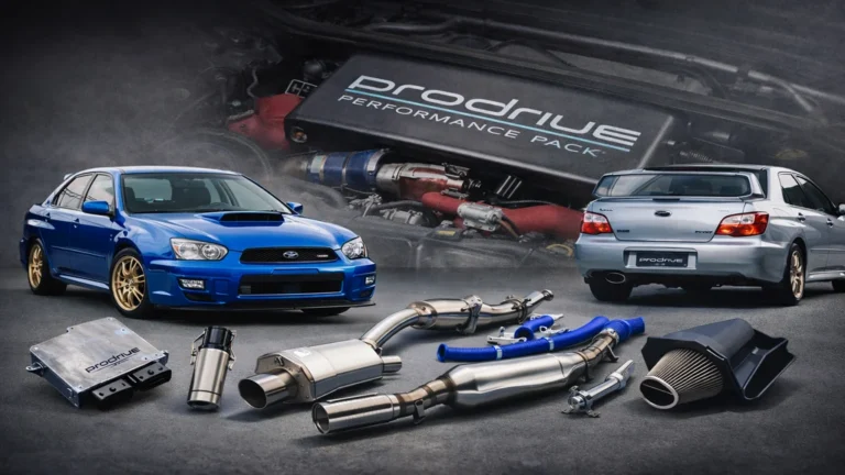Subaru Impreza WRX STi équipée du Prodrive Performance Pack avec échappement sport, ECU reprogrammé et composants haute performance.