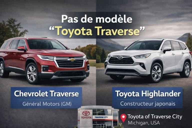 SUV Chevrolet Traverse comparé à un Toyota Highlander illustrant la confusion autour du terme Toyota Traverse