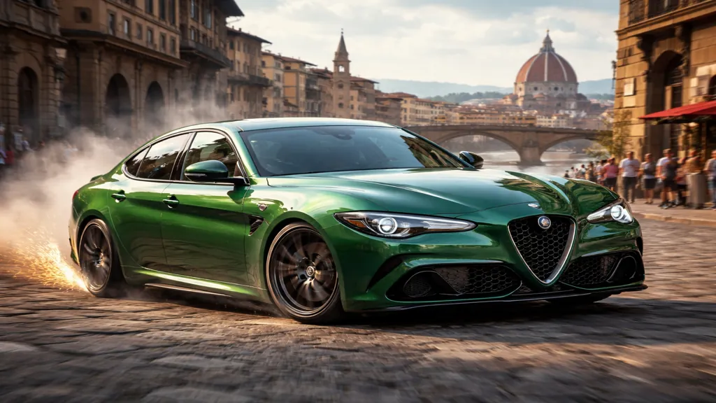 Alfa Romeo Giulia Quadrifoglio verte dans une course poursuite du film 6 Underground dans les rues de Florence.