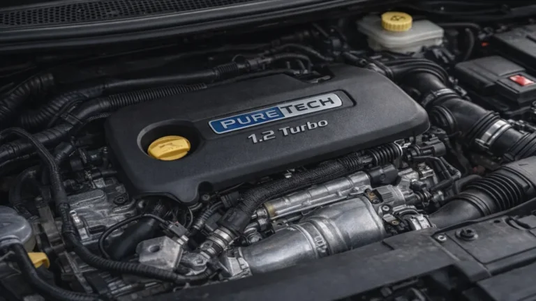 Moteur 1.2 PureTech 130 visible dans le compartiment moteur d’une voiture Peugeot, illustrant la fiabilité et la durée de vie du moteur.