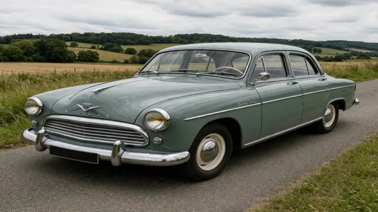 Simca Aronde vintage des années 1950 stationnée sur une route de campagne illustrant une voiture de collection française emblématique